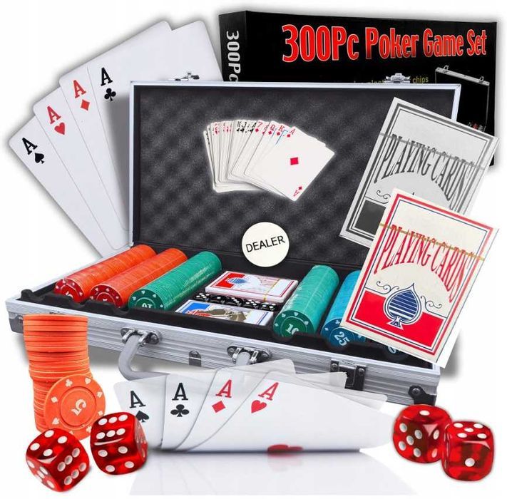 ZESTAW DO POKERA 300 ŻETONÓW Żetony Gry Poker Chips Set Karty Walizka