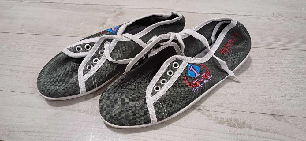 Tenisówki Dziewczęce 38 Trampki Grafitowe Połysk Nowe Wiosenne Jesienn