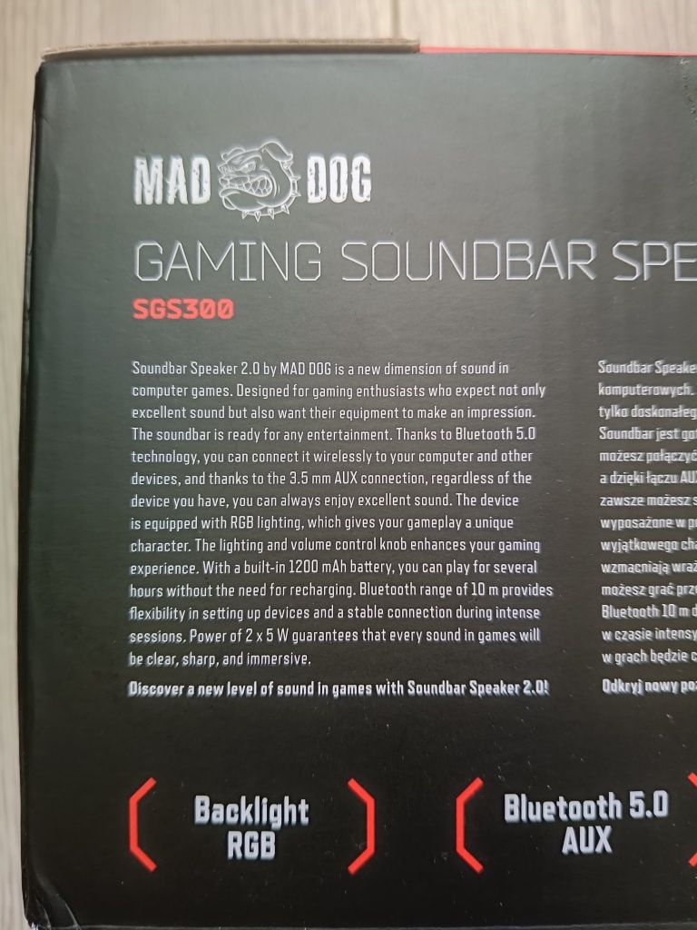 Soundbar komputerowy MAD DOG SGS300 RGB bluetooth
