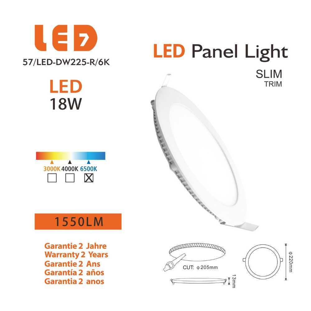 Painel/Downlight Redondo Encastrar Led 18W 3000K/4000K/6000K