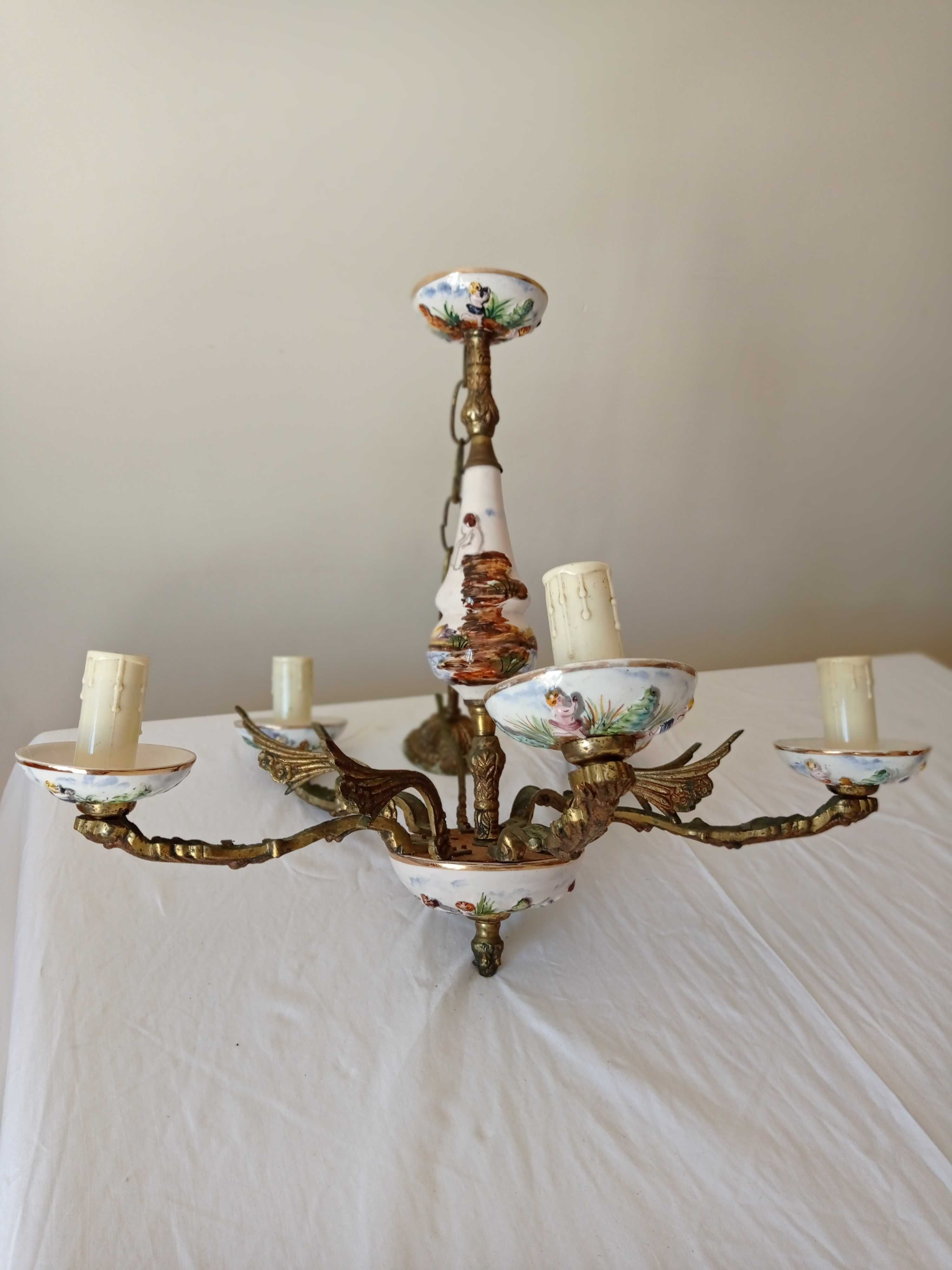 Conjunto de candeeiros de cabeceira e teto em porcelana (antigos)