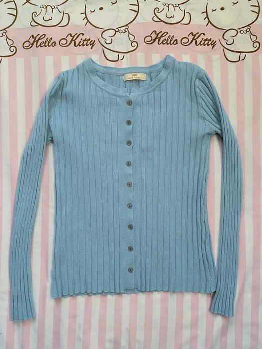 Przylegający niebieski sweterek kardigan w prążki Weiwei XS/S 34/36