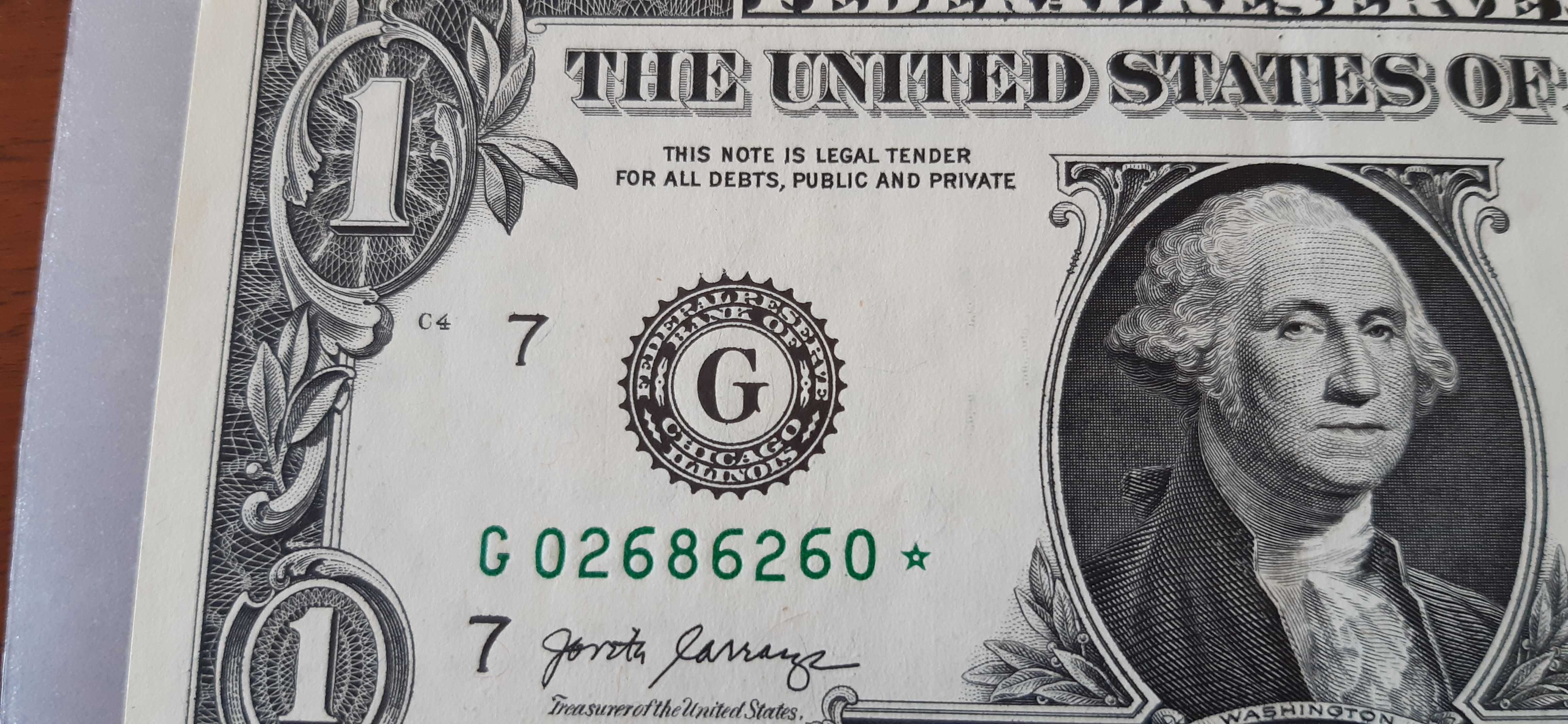 1 dollar z gwiazdą seria A2017 unikalny  numer tylko cyfry parzyste