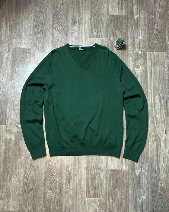 Стильний чоловічий светр Fred Perry оригінал вовна зелений світшот y2k