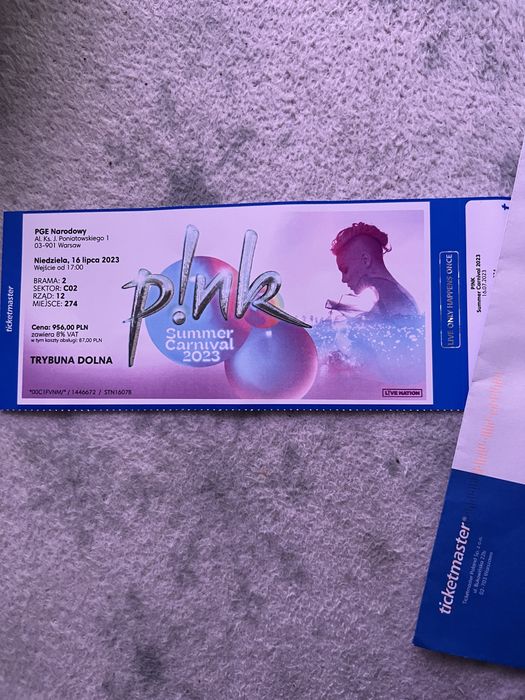 Bilet na koncert Pink PGE Narodowy 16 Lipca Warszawa