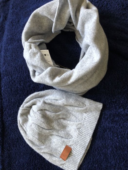 Czapka i komin kaszmir merynos szara