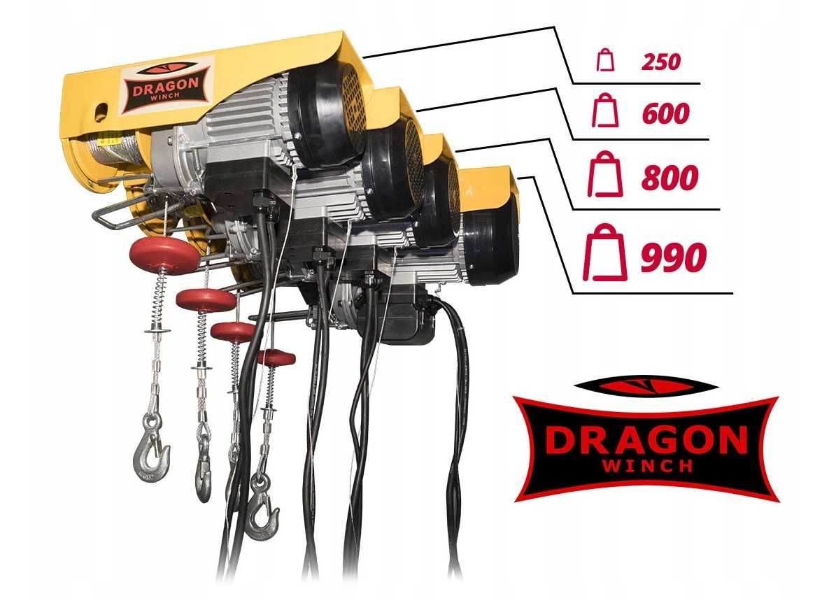 Тельфер електричний 400/800 кг 12 м 220 В, таль лебедка DRAGON электро