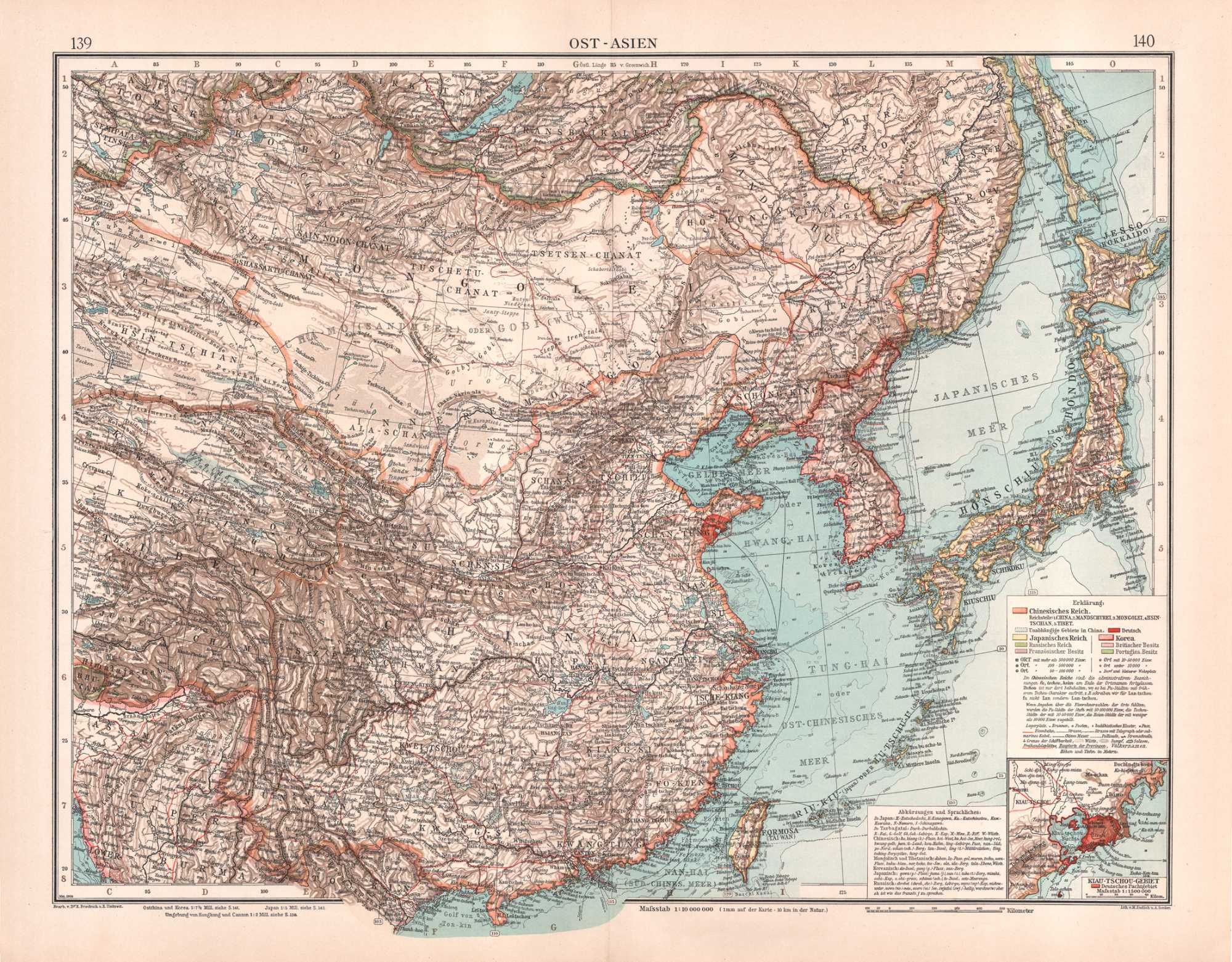 Japonia Korea Chiny Taiwan efektowna mapa 1905 r. autentyk