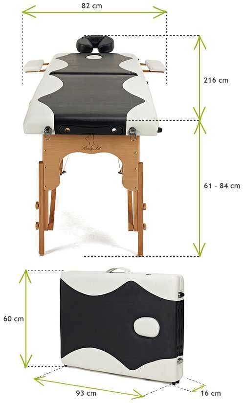 Stół, łóżko do masażu 2-segmentowe drewniane - czarno białe