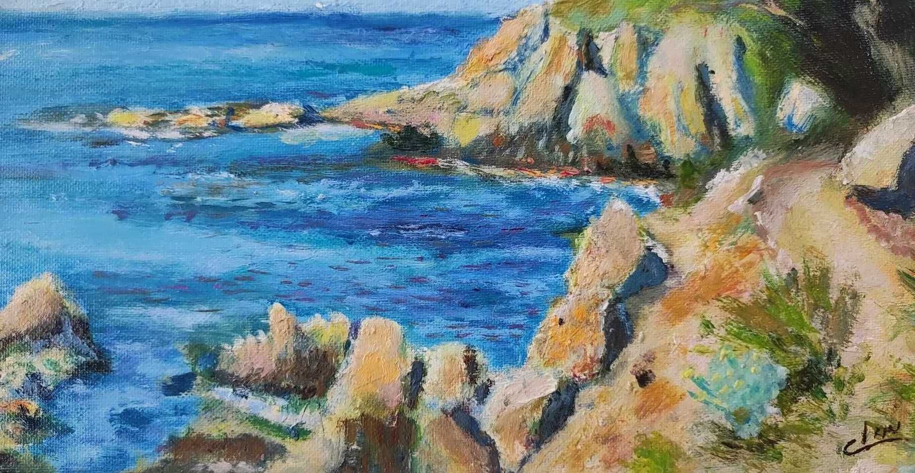 Paisagem marítima e montanha da Provença - Quadro pintura - Óleo