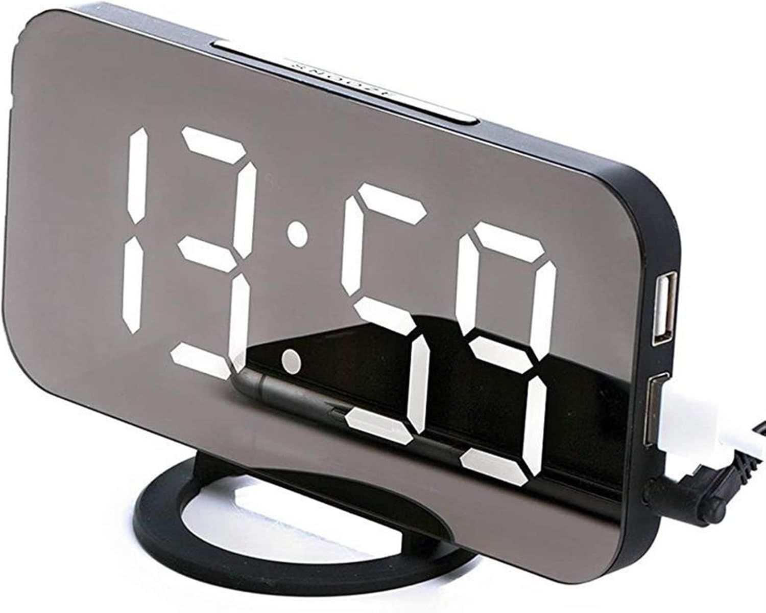 Budżik Zegar LED cyfrowy budzik z portem USB, Lustro LED.