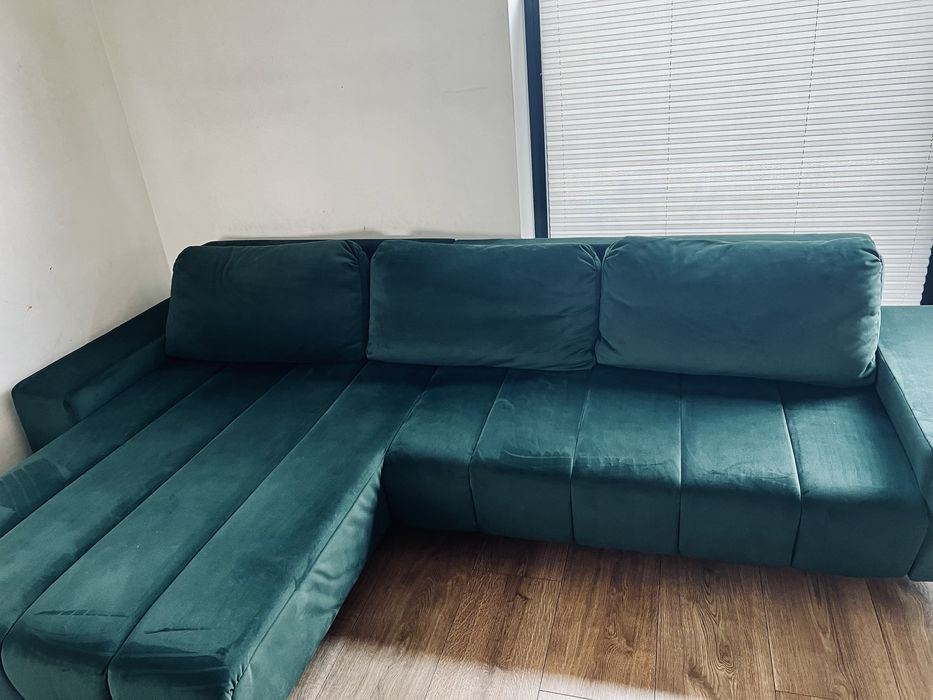 Narożnik butelkowa zieleń VELVET NEW lewy