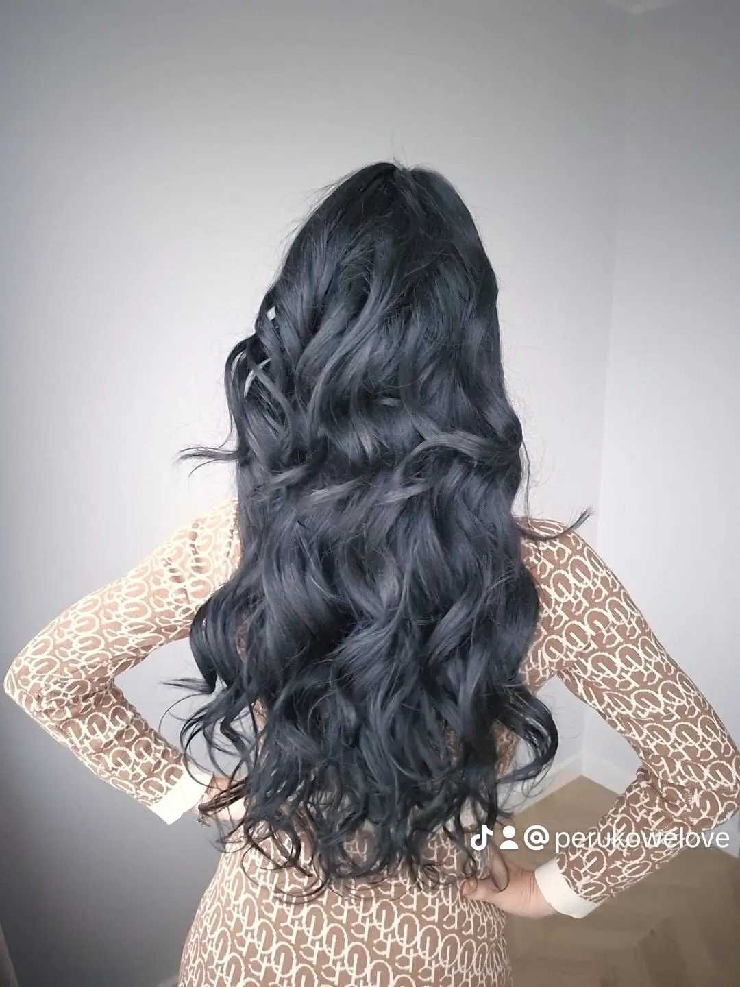 Peruka czarna z kucykiem lace front kręcone długie włosy jak naturalne