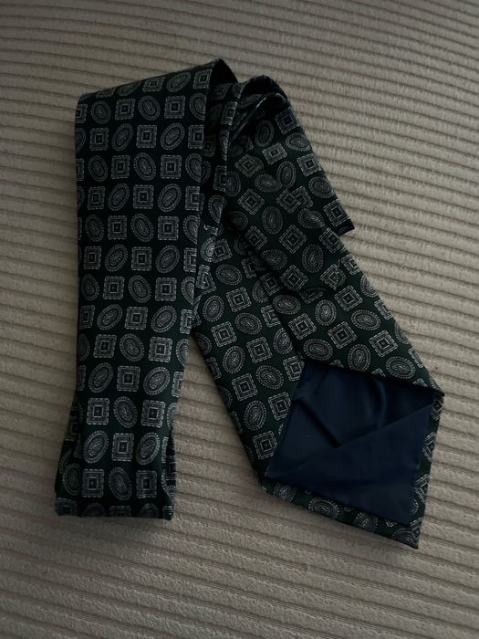 Krawat vintage ciemno zielony jedwab print