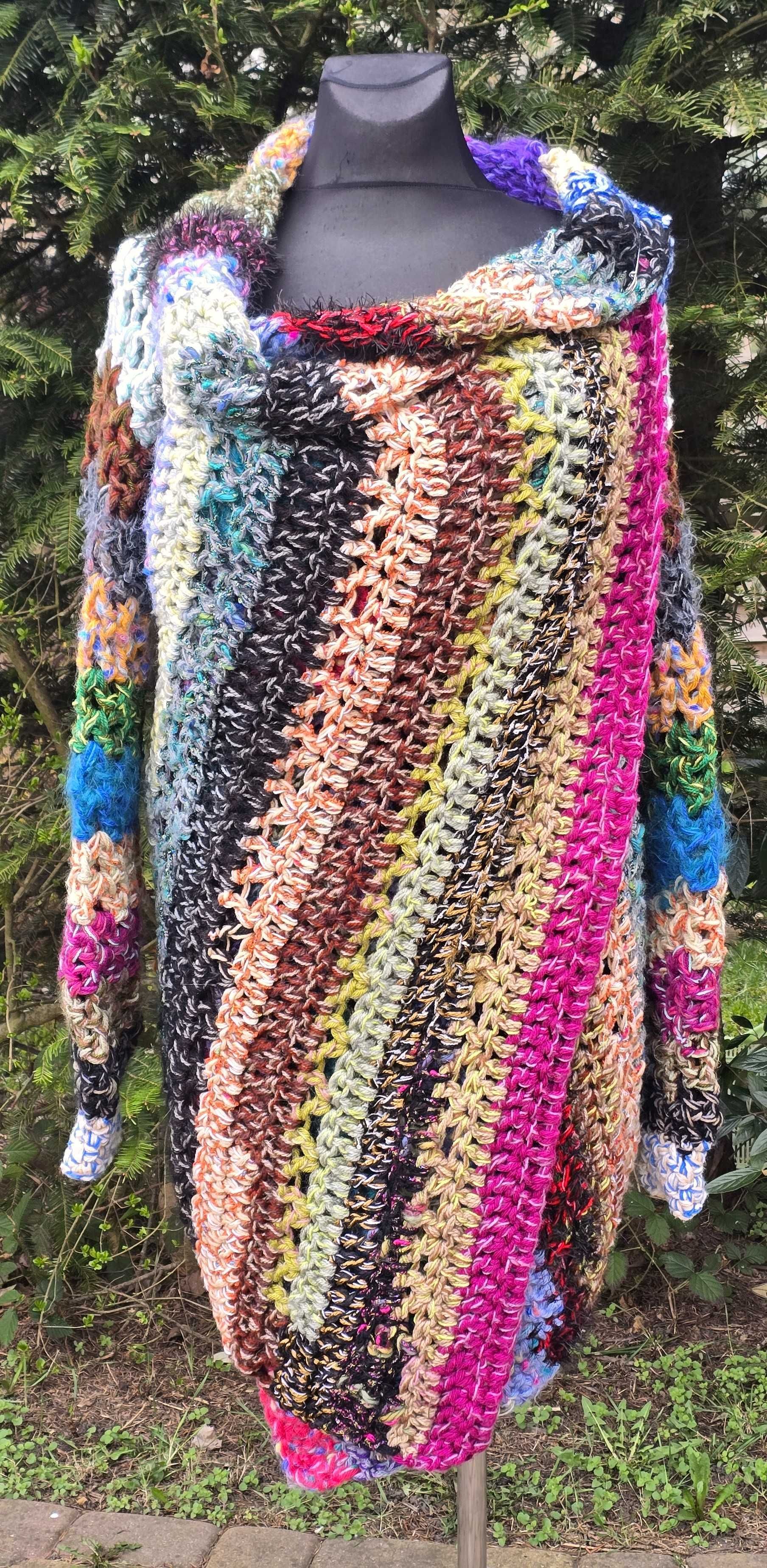Kolorowy, radosny, ciepły, crazy boho kardigan szydełko handmade