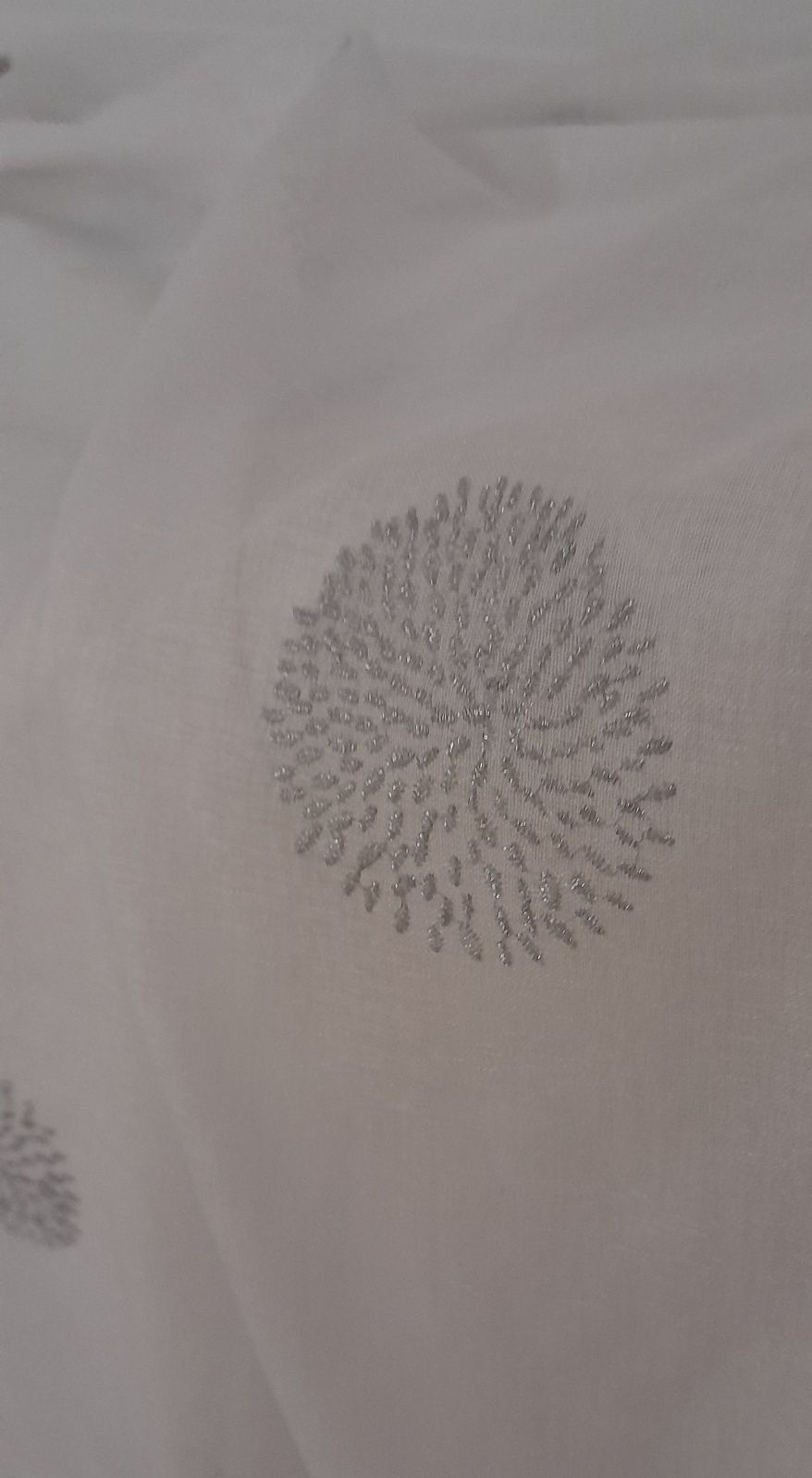 Curtain voil white silver embroidery