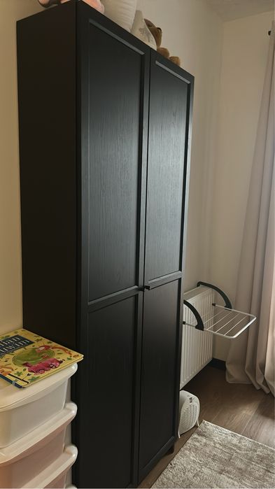BILLY Regał z drzwiami, czarny imit. dębu, 80x30x202 cm