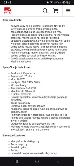 Piekarnik Esperanza Napoli