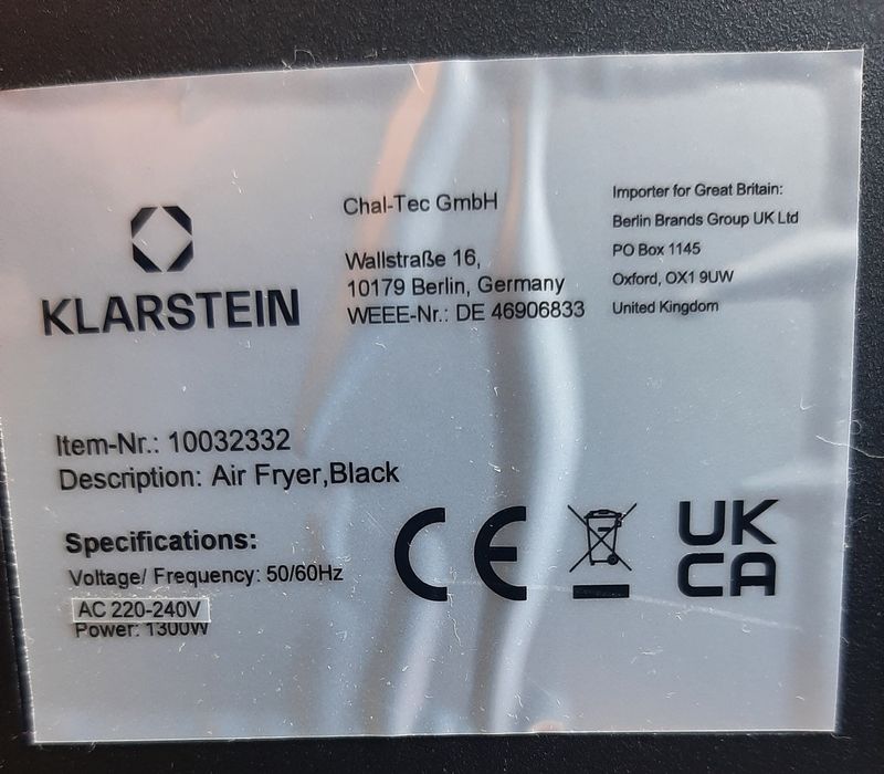 Фритюрница с горячим воздухом Klarstein AirVital