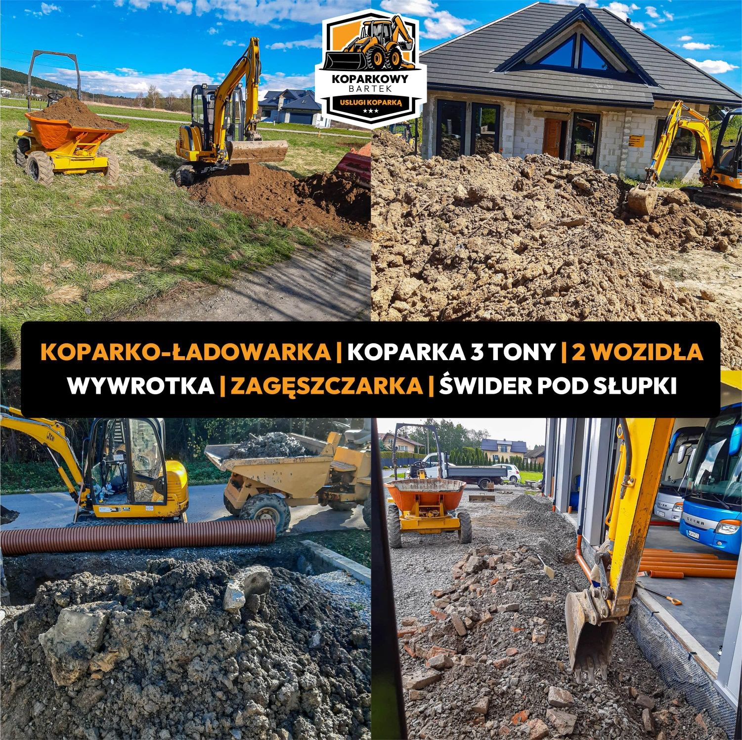 koparka koparko ładowarka minikoparka wywrotka wiertnica świder ogrodz