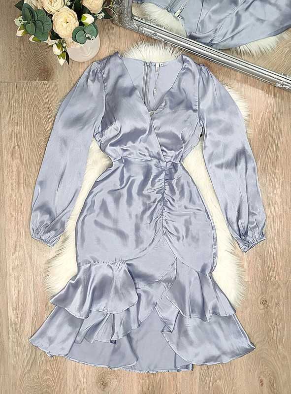 Fioletowa liliowa sukienka midi elegancka, na wesele, komunię, chrzest