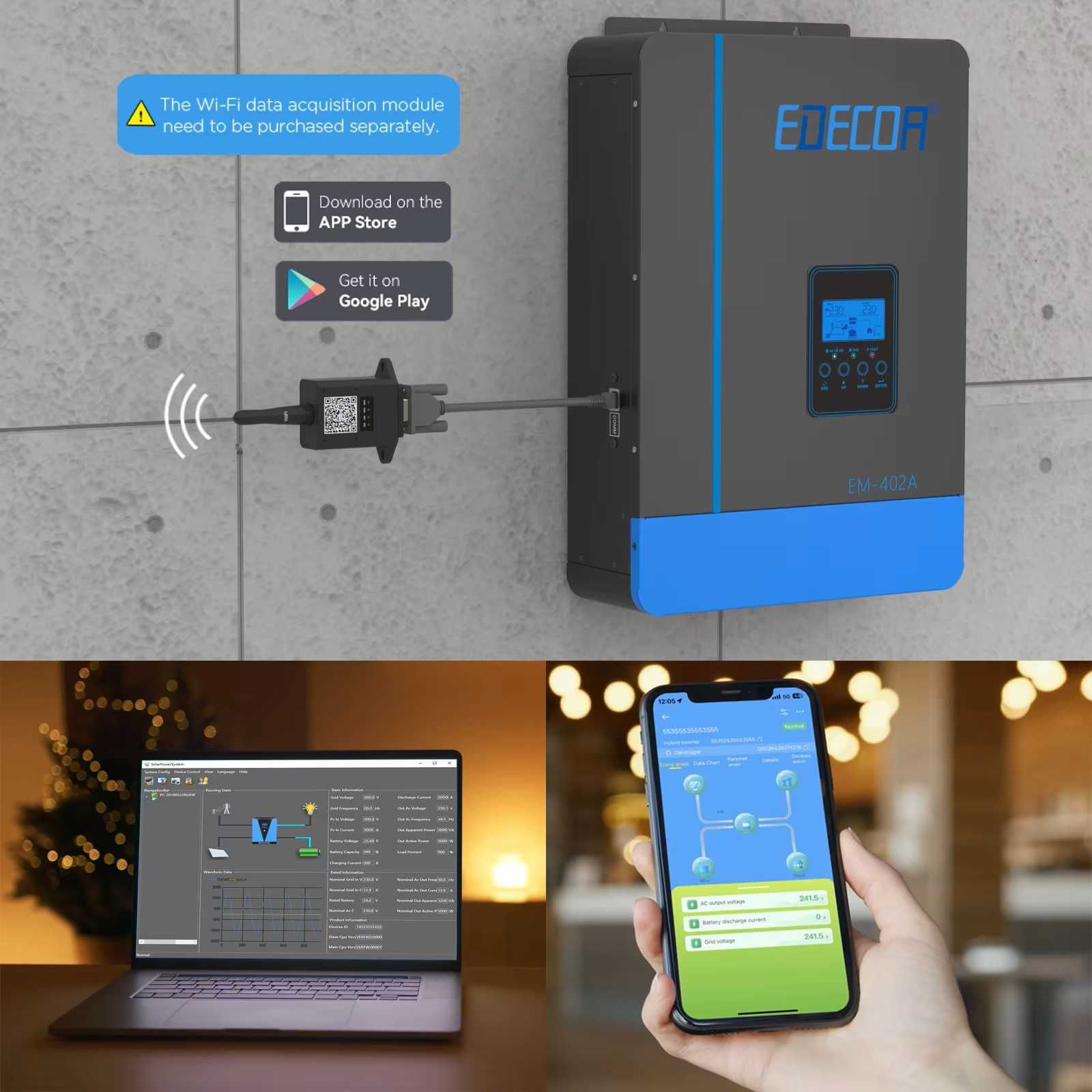 4KW EDECOA EM-402A Інвертор гібридний  24v UPS ДБЖ з Wi-Fi модулем