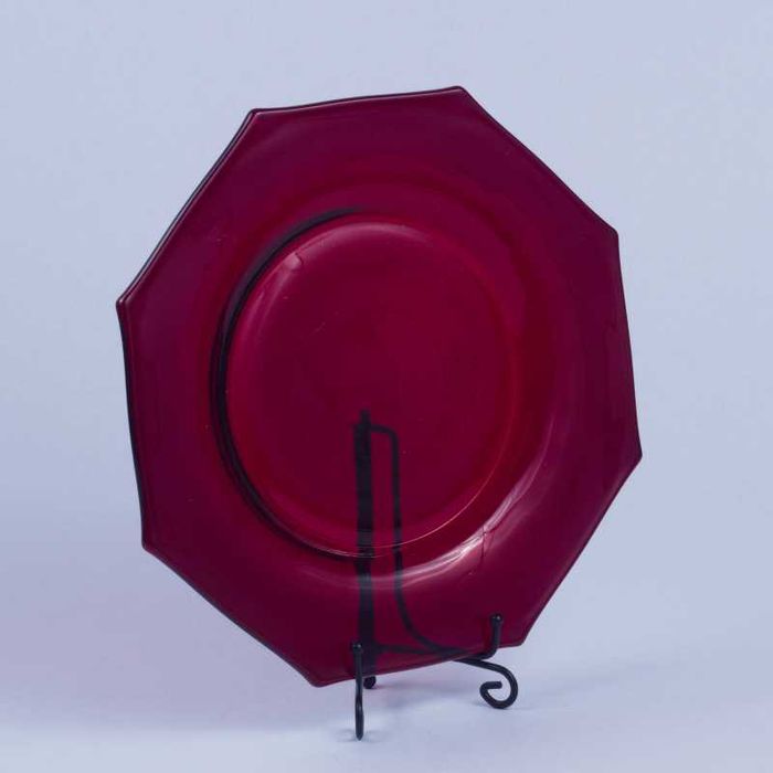 Przepiękny szklany bordowy talerz