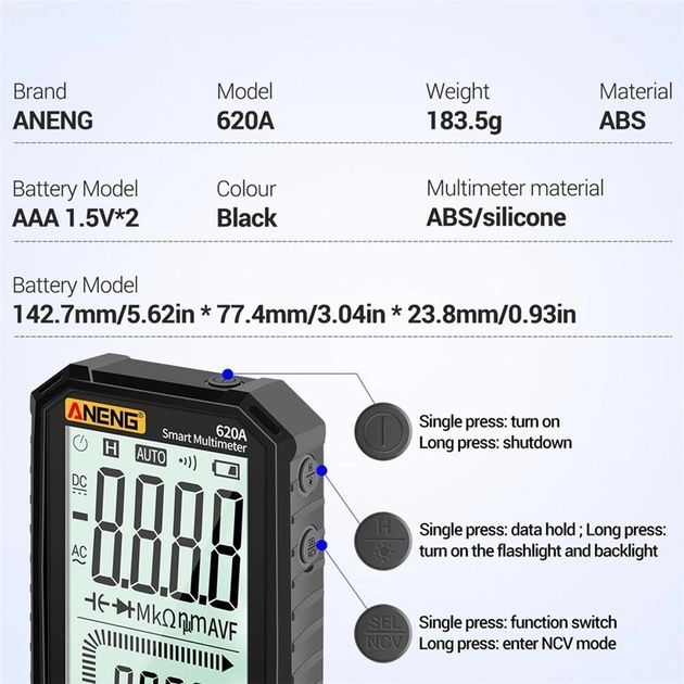 Цифровий мультиметр ANENG 620A з автоматичним діапазоном