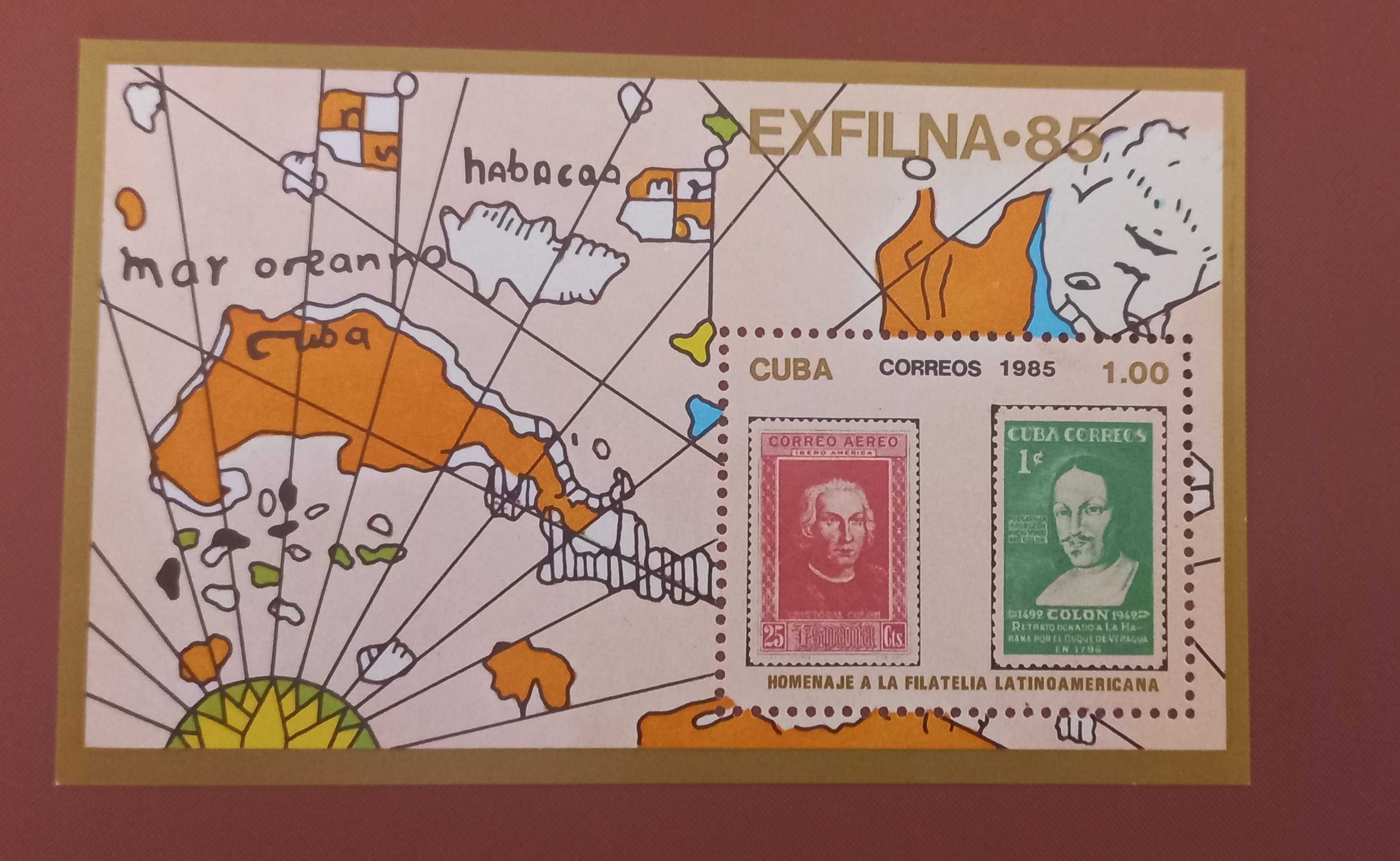 Znaczek pocztowy - Mapa- Kuba - znaczek w znaczku