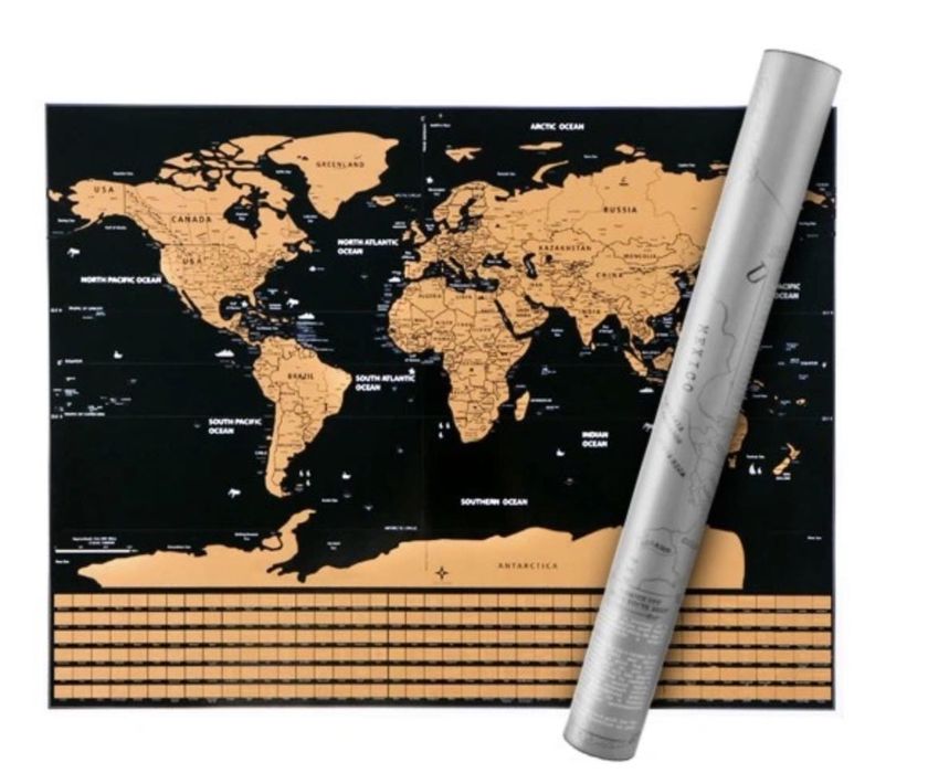Mapa Świata zdrapka prezent dla podróżnika Flagi