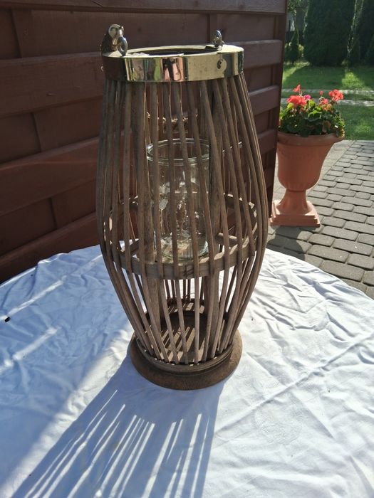 Lampion drewniany vintage wysoki