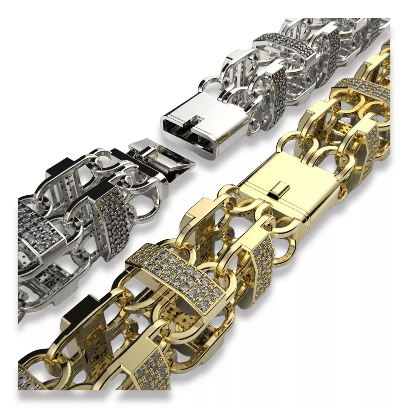 Łańcuszek z żółtego białego różowego złota z cyrkoniami cgcc004 10mm K