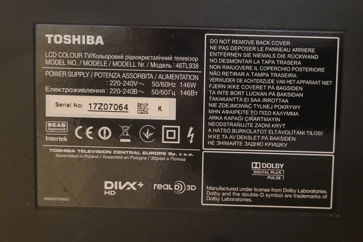 Telewizor Toshiba  46 cali