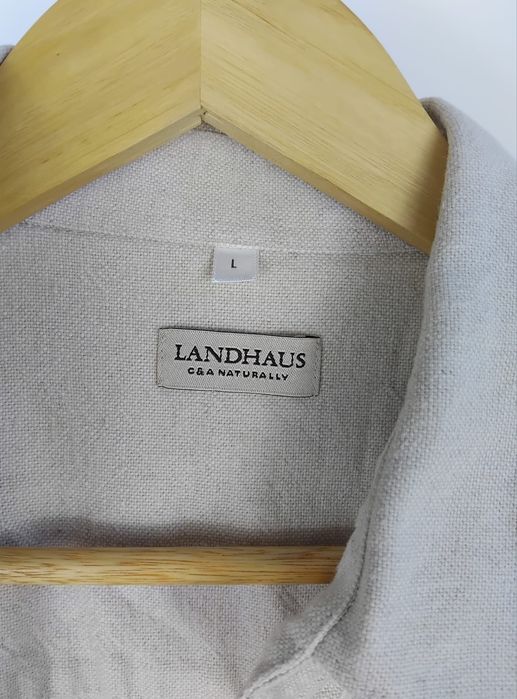 Lniana koszula narzutka bawełniana kurtka koszulowa vintage len XL 42