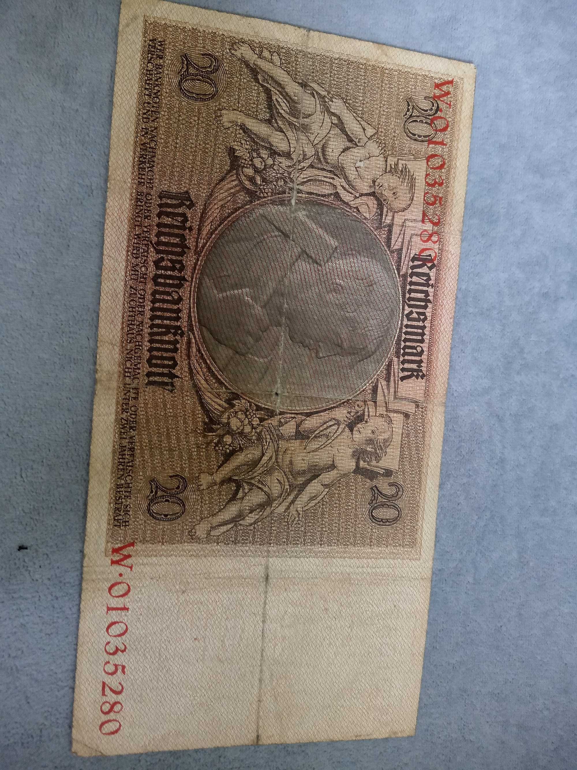 stary niemiecki banknot 20 marek był w obiegu od 1924 do 1933 r.