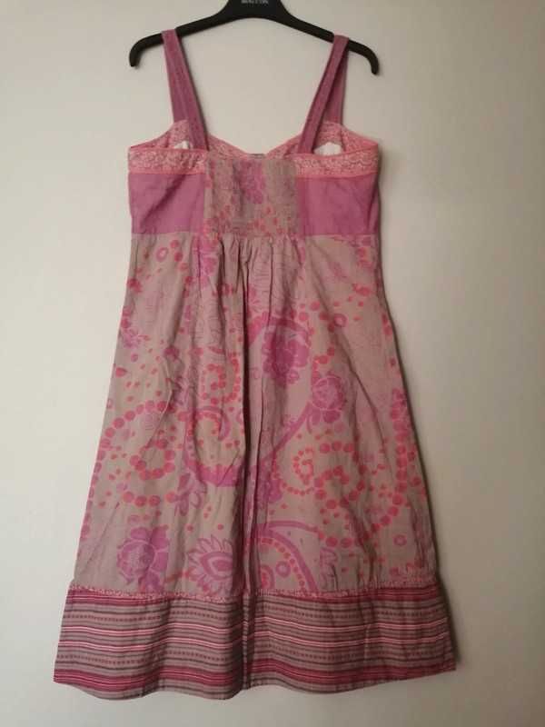 Sukienka XL 42 bawełniana wzorzysta różowa beżowa letnia