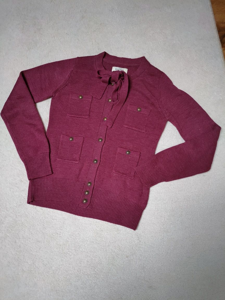 Sweter damski wełniany wiązany vintage rozmiar S burgund