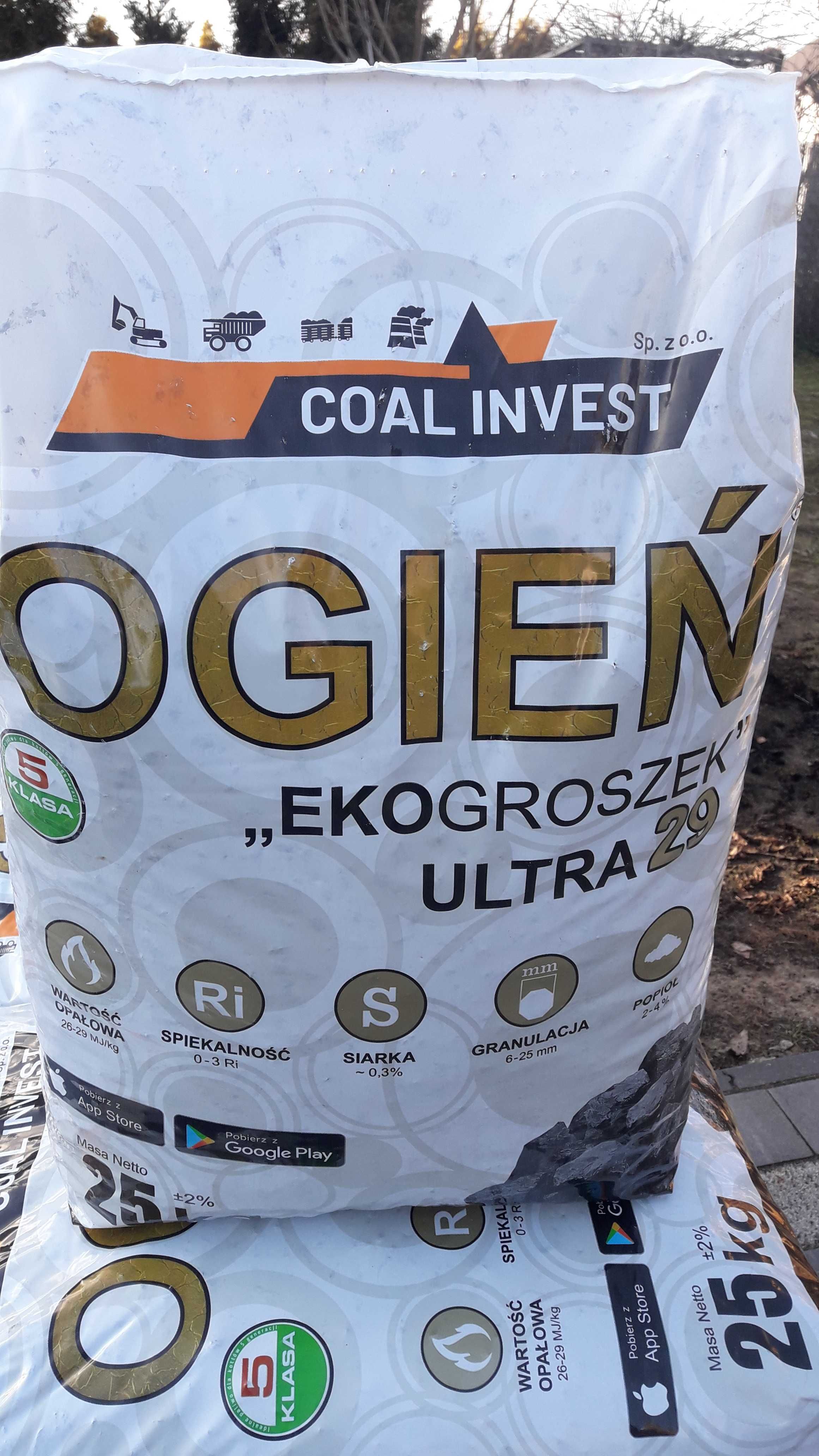 Eko groszek workowany Ogień Ultra 29MJ/kg skład opału transport HDS