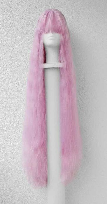 Długa 110cm różowa falowana karbowana peruka z grzywką cosplay wig