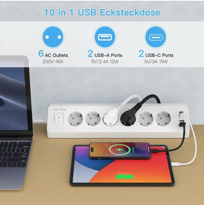 SUDEERY Listwa zasilająca z 4 gniazdami USB