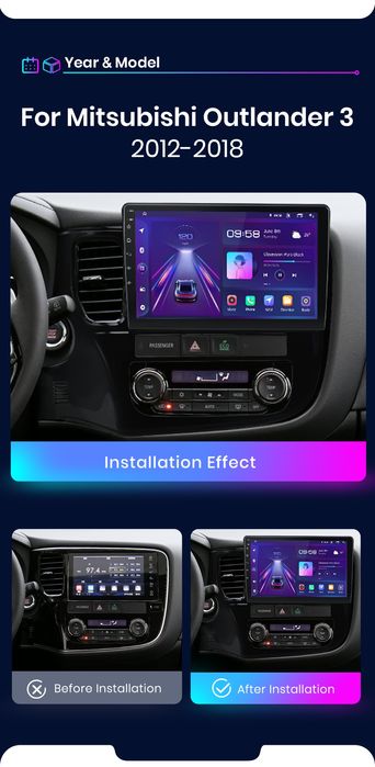 Rádio Mitsubishi Outlander 3 CARPLAY Android Auto Wi-Fi GPS Bluetooth