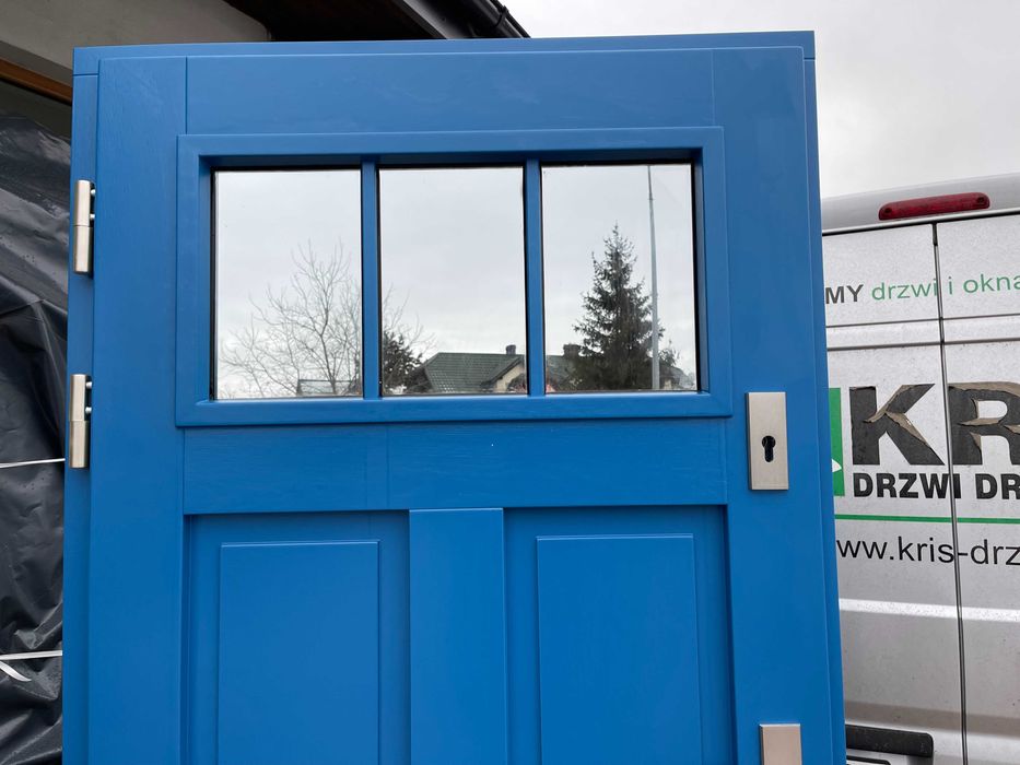 Drzwi zewnętrzne drewniane Amerykańskie niebieskie CAŁA POLSKA