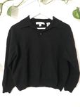 Sweter wełna merino czarny z kołnierzem S