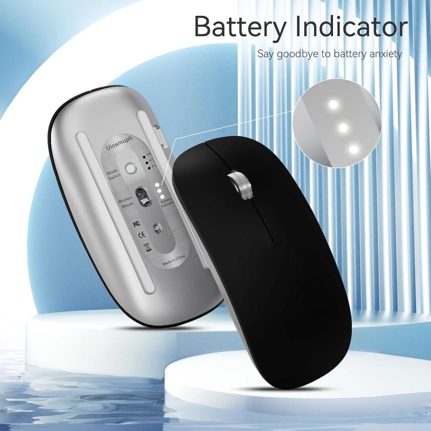Mysz Bluetooth ładowalna bezprzewodowa, cicha trójtrybowa odbiornikiem