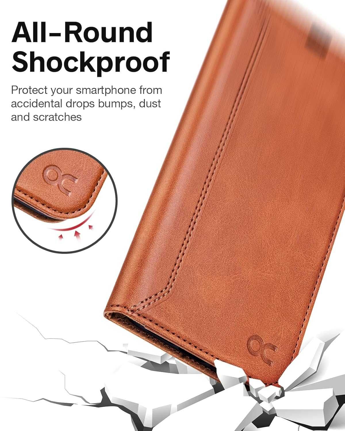 OCASE etui skórzane iPhone 14 Pro MAX z klapką Portfel RFID retro brąz