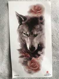 Tatuaż tymczasowy wodoodporny na skórę lub szkło, Wilk Róża