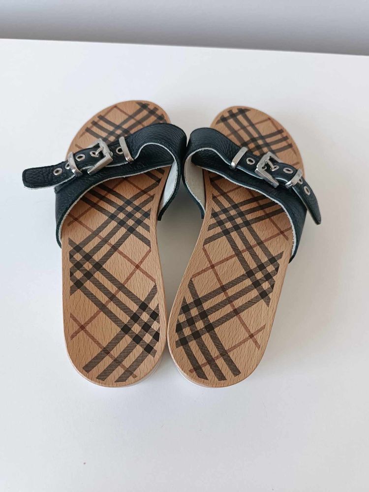 Oryginalne skórzane drewniane sandały Burberry x Vintage