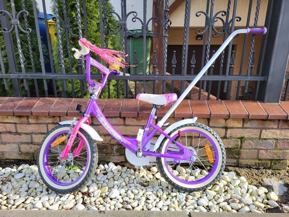 Rower Saveno 16 cali z uchwytem/popychaczem i bocznymi kółkami