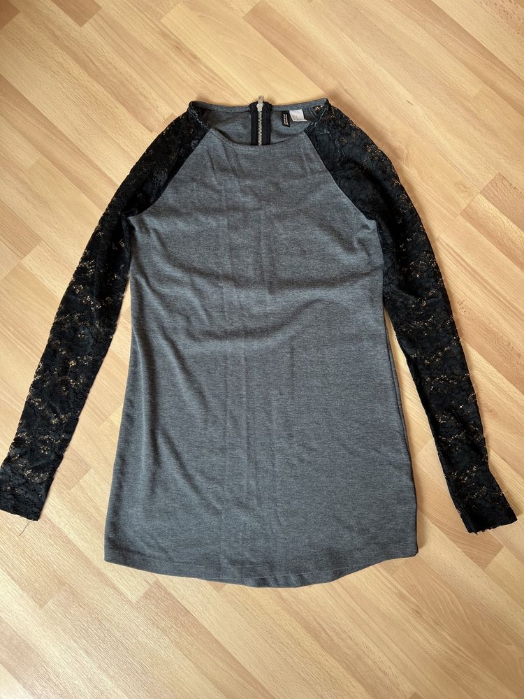 Tunika szara z koronkowymi rękawami H&M Devided 36