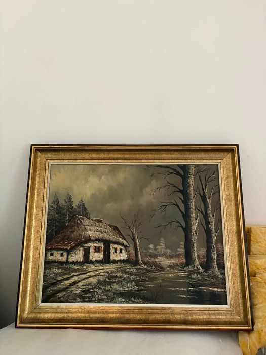 Duży obraz olejny - krajobraz - chata